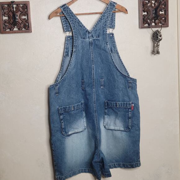 VTG Disney Mickey Mouse American USA Pride Embroidered Denim Overall Short✨️XL - Picture 2 of 11